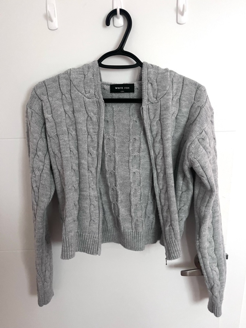 White Fox Grey Cable Knit Zip-Up Sweater - Picture 2 of 4
